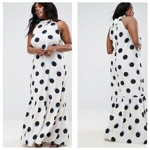 NWT ASOS Polka Dot Maxi Dress Size 14 Oversized Ruffle Hemline Sleeveless